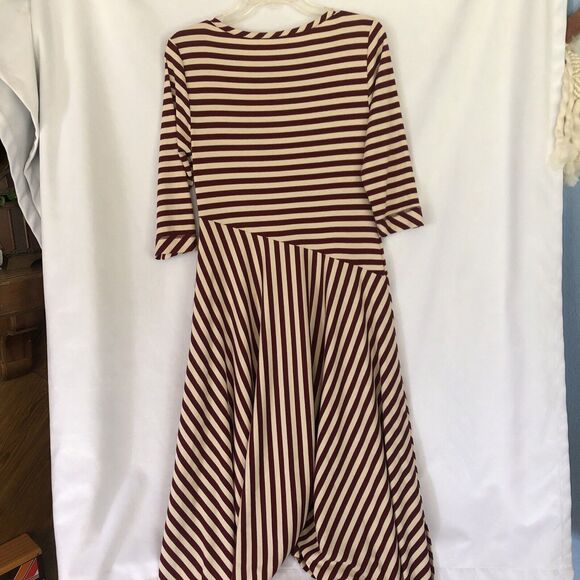 Soft Surroundings Red & White Striped Midi Dress, Asymmetrical Skirt, Size S - Picture 3 of 7